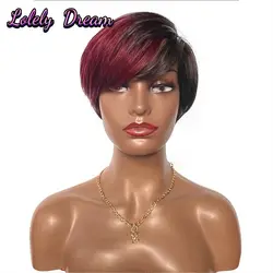 Short pixie cut wigs human hair Ombre Straight Wigs Human Hair Wigs #27 Colored Pixie Cut Wigs Human Hair machine made wig