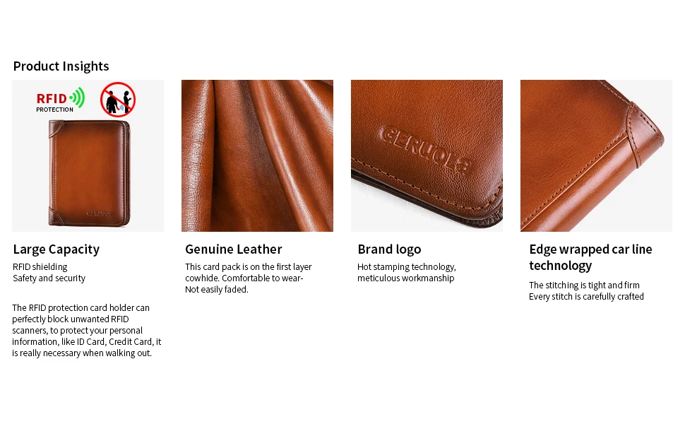 GERUOLA Slim RFID-geschirmte Echtleder-Geldbörse für Herren – multifunktionales Ausweis- und Kreditkartenetui, dunkelbraun mit Verzierungen – Detail 5