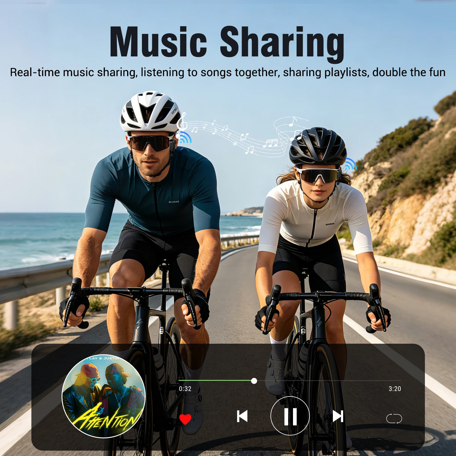 2PCS C10 Wireless Bluetooth Helmet Intercom Headset Waterproof Noise Reduction Music Sharing Interphone for Outdoor Cycling