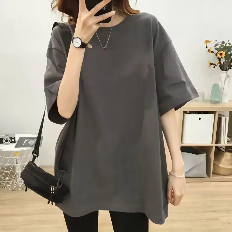 Men and Women Pure Cotton Short Sleeved Oversized Top Loose and Versatile Summer Couple T-shirt Black and White Top Clothes