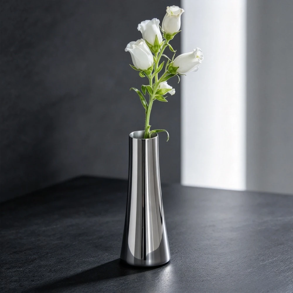 Nordic Style Silver Stainless Steel Mini Flower Vase Sleek Metal Floral Bottle Tabletop Dry Artificial Flower Home Decor