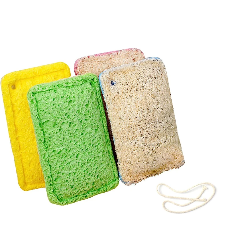 Natural Wood Pulp Sponges for Dishes Eco-Friendly All-Purpose Household Natural Loofah Sponges Non-Scratch Kitchen Scrubbers