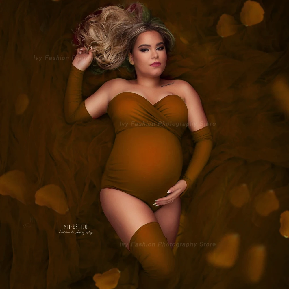 Maternidade Fotografia Props Bodysuit Strapless tecido elástico tamanho grande Photo Shoot Fotografia Macacão Para As Mulheres Gravidez