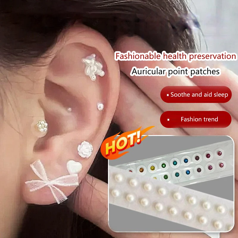 20/100/200 Patchs Perle pour Soins Auriculaires, Acupuncture des Grains Auriculaires, Autocollants Auriculaires Jetables, Patchs d'Aiguilles de Massage Thérapeutique, Auriculothérapie