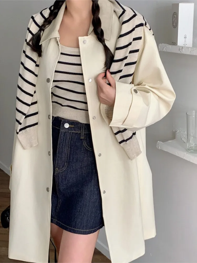 Autumn Winter Casual Solid Color Women Trench Coat Korean Style Fashion Single Breasted Side Slit Long Coat Ladies Elegant