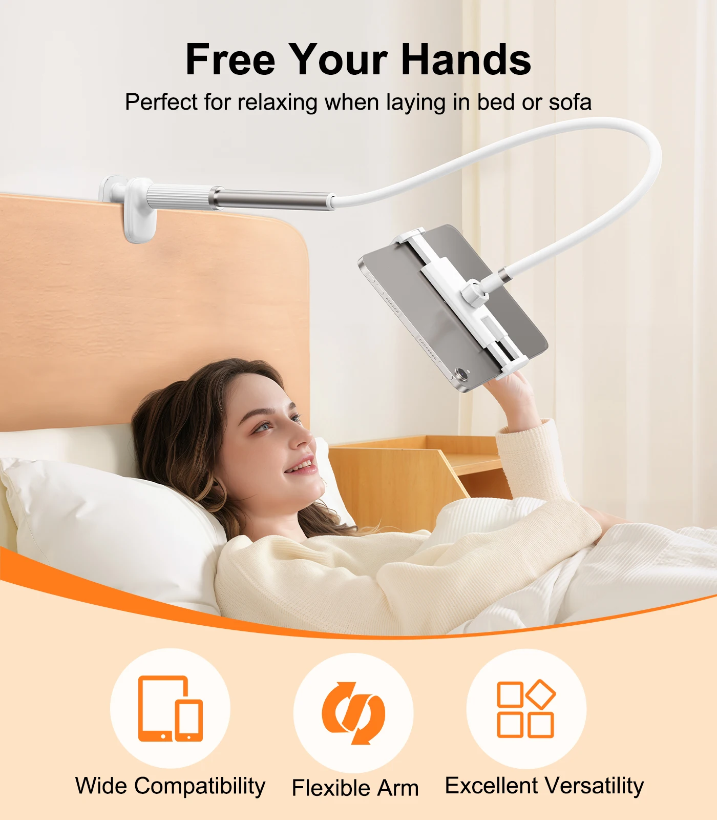 

Oatsbasf Gooseneck Tablet Holder for Bed Lying Down w/ Clamp Flexible Arm Overhead Phone Mount for Desk Bedside Cell Phone Stand