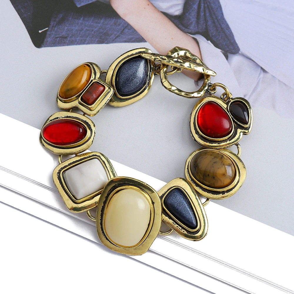 

Retro Colorful Natural Stone Bracelets Creative Unique Crystal Glass Bangles for Women Exquisite Fashion Jewelry Gifts Wholesale
