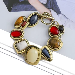 Retro Colorful Natural Stone Bracelets Creative Unique Crystal Glass Bangles for Women Exquisite Fashion Jewelry Gifts Wholesale