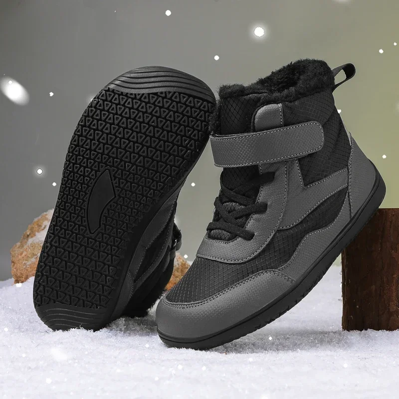 Kids Barefoot Boots Wide Toe Waterproof Winter Fur Lined Shoes for Boys Girls Cold Weather Children Outdoor Fashion Sneakers