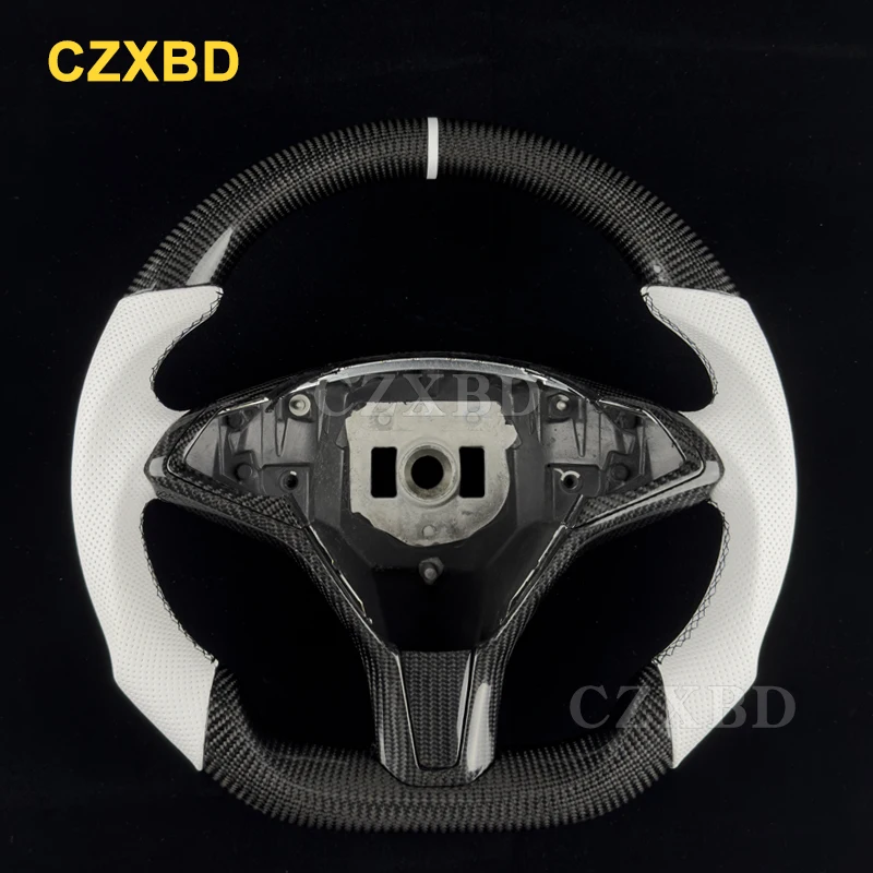 For Tesla Model S Model X 2013-2021 Real Glossy Matte Carbon Fiber Steering Wheel High Quality Leather Alcantara Customized