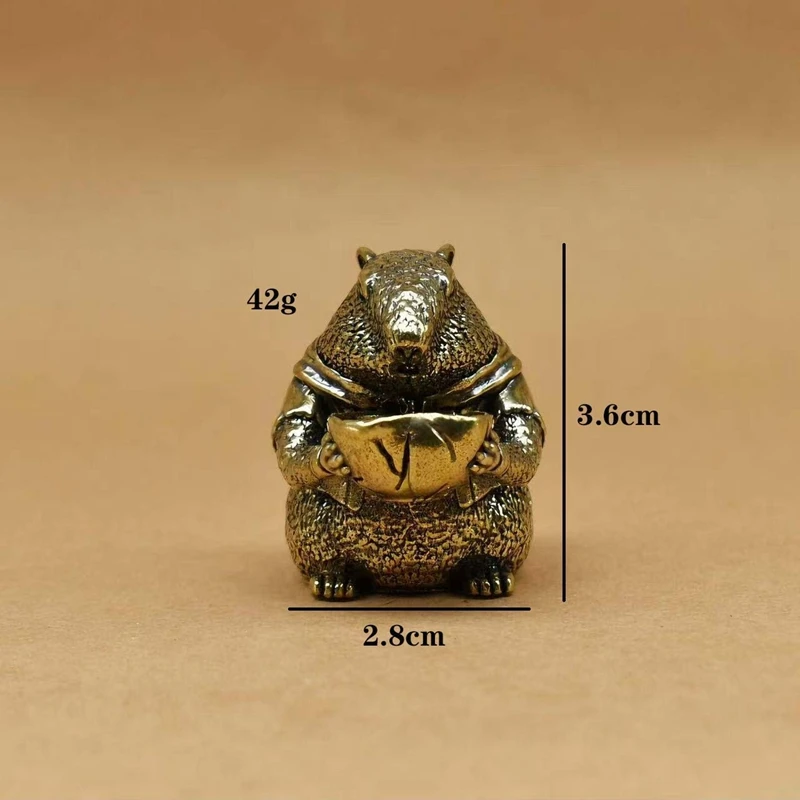 Brass Groundhog Figurine Retro Brass Capybara Statue Cute Small Animal Miniatures Desktop Ornament Home Decor Charming Decor