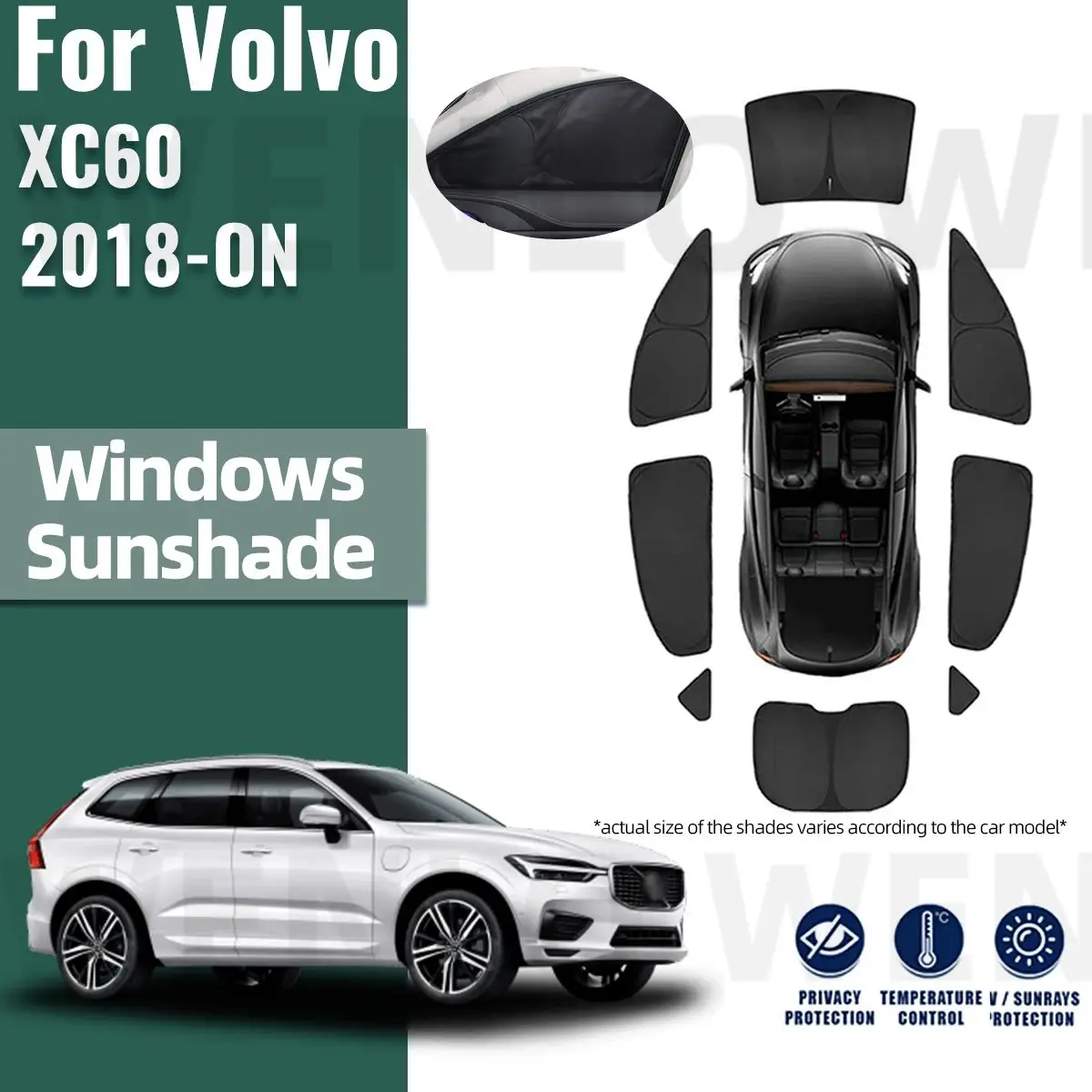 

For Volvo XC60 2018 2019 2020 2021 2022 2023 Full Cover Car Sunshade Visor Front Rear Windshield Curtain Side Window Sun Shade