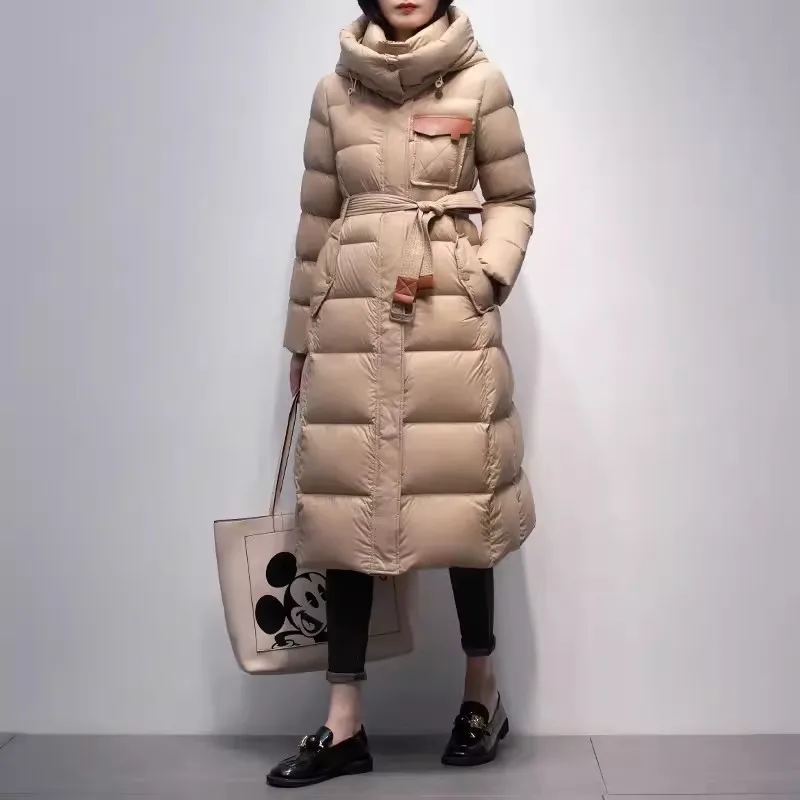 Khaki Down Jacket Women's 2023 Winter New Parkas Fashion Korea Female White duck down Hooded Coat Windproof Snow Parkas Overcoat