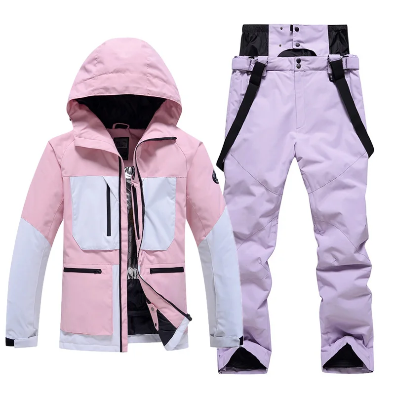 -30℃ Ski suit Snow prevention Jacket pants adult Couple clothing Men women windproof waterproof warm Green Pink white Purple