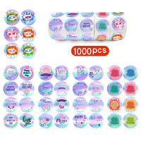 1000PCS 1Inch Holographic Laser Floral Stickers, Mother’s Day Round Adhesive Labels on Roll for Gifts Decoration