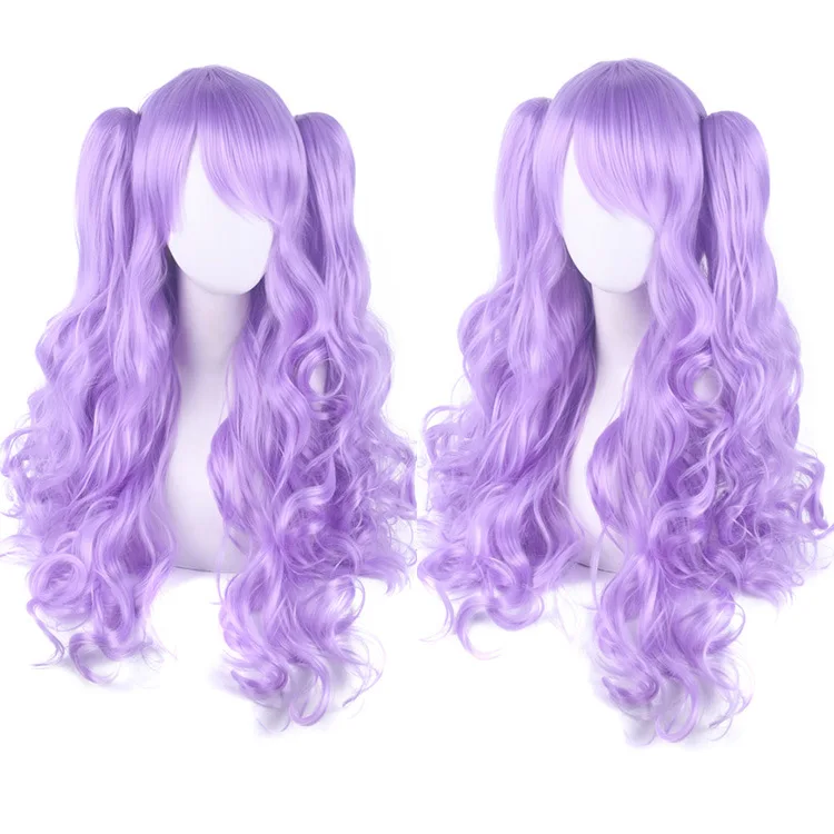 Pelucas de Cosplay de Anime, peluca de cola de caballo doble desmontable para niña, pelo largo y rizado de Lolita, accesorios para disfraz de Halloween, pelo sintético