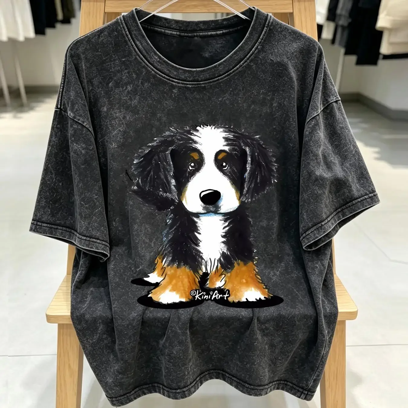 washed T Shirt Inktastic Bernese Mountain Dog KiniArt Bmd Cute Drawing Illustration vintage Washed Unisex Soft Comfortable