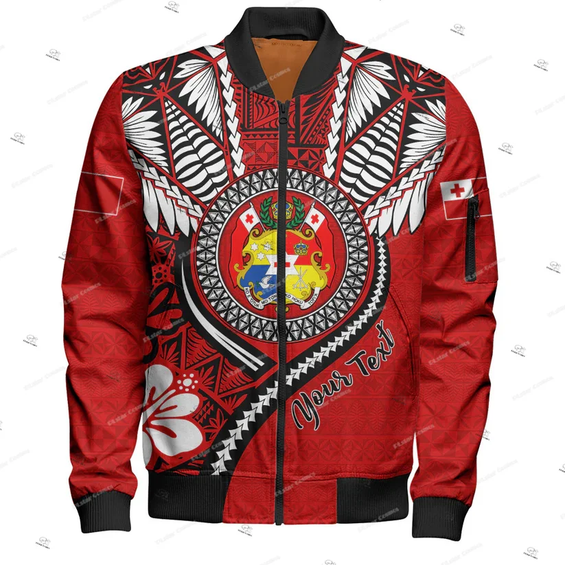 Custom Name Country Tonga Polynesia Islands Hibiscus Retro 3DPrint Winter Harajuku Overcoat Casual Windbreaker Bomber Jacket A3