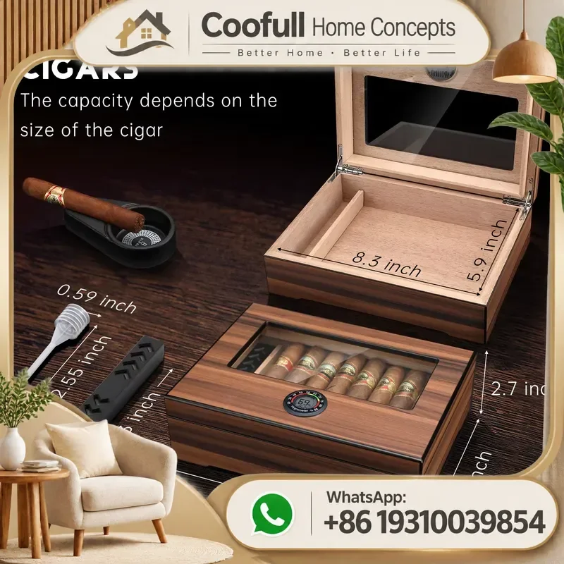 Cigar Humidor Box Cedar Wood Case With Humidifier Hygrometer Divider Portable Travel Storage Gift Accessories For Men