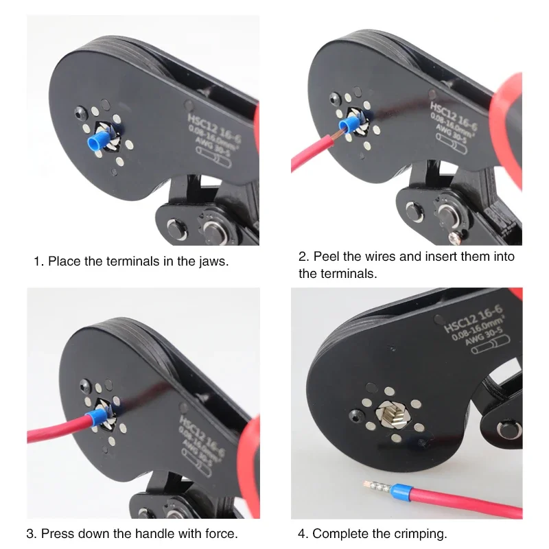 Herramienta de prensado de virola HSC12 16-6, Mini alicates de Terminal Tubular para terminales de gran tamaño, abrazaderas eléctricas de 0,08-16mm2/30-5AWG