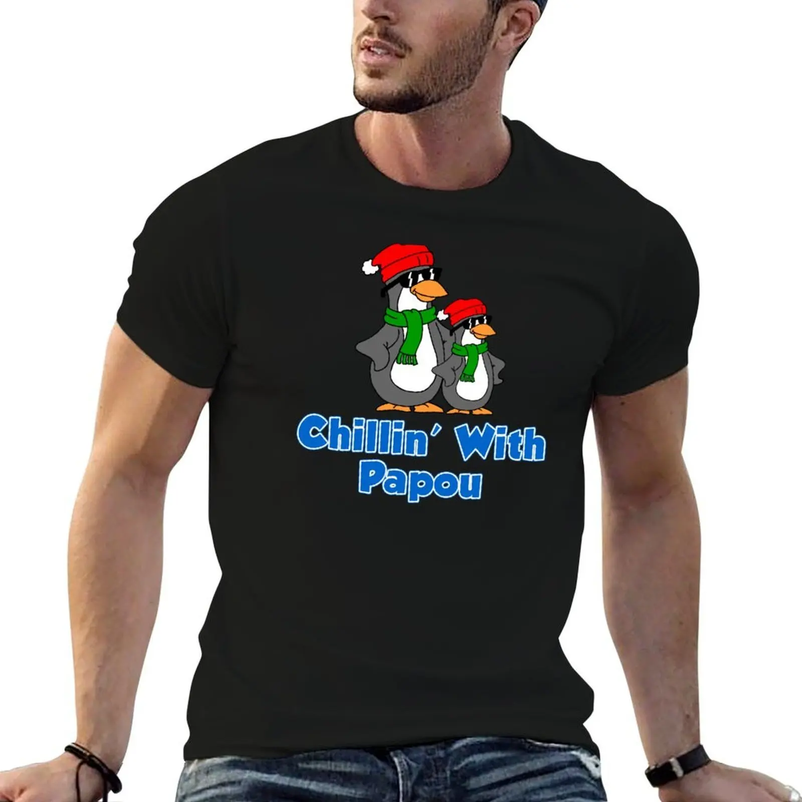 Chillin' With Papou Penguin Cartoons Greek T-Shirt graphic shirts funny costumes Men's clothing