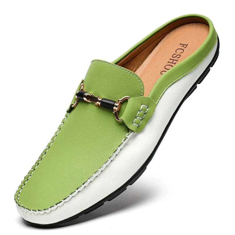 

Men's Summer Large Size 47 Genuine Leather Slip-On 46 Head Covered Half Slippers 45 Fashionable Driving Shoes Breathable No-B...