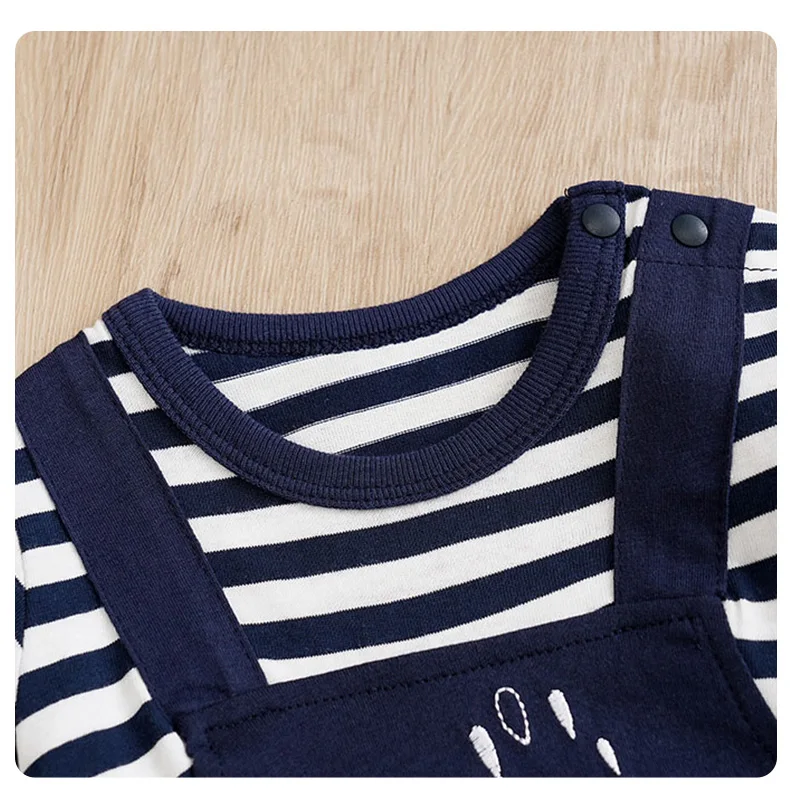 Newborn Baby Rompers Elephant & Giraffe Print Striped Long Sleeve Cotton Soft Jumpsuit Fall Winter Outfit for Toddler Boys Girls