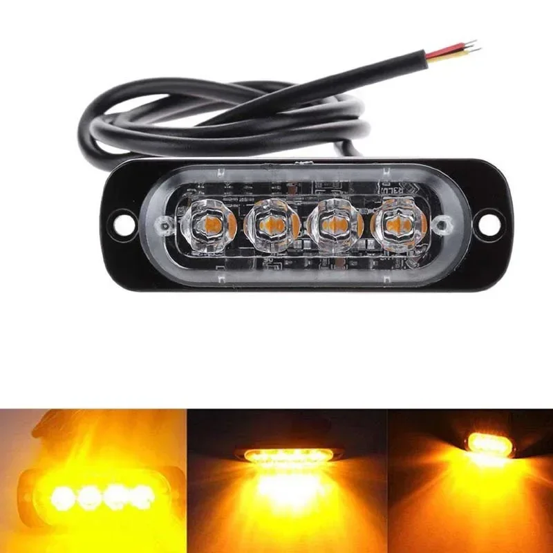 12-24V Car Side Lights 4 LED Lamp Bead Truck Warning Lights Burst Flashing Safety Emergency Working Fog Lights Auto Parts