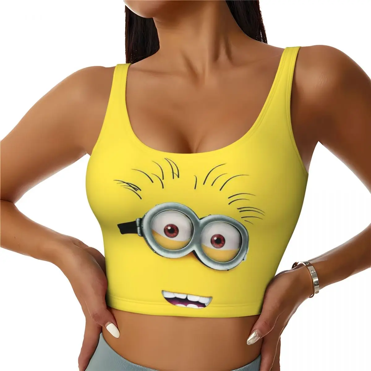 Custom High Impact Minions Sports Bra Women Manga Gym Workout Yoga Crop Top