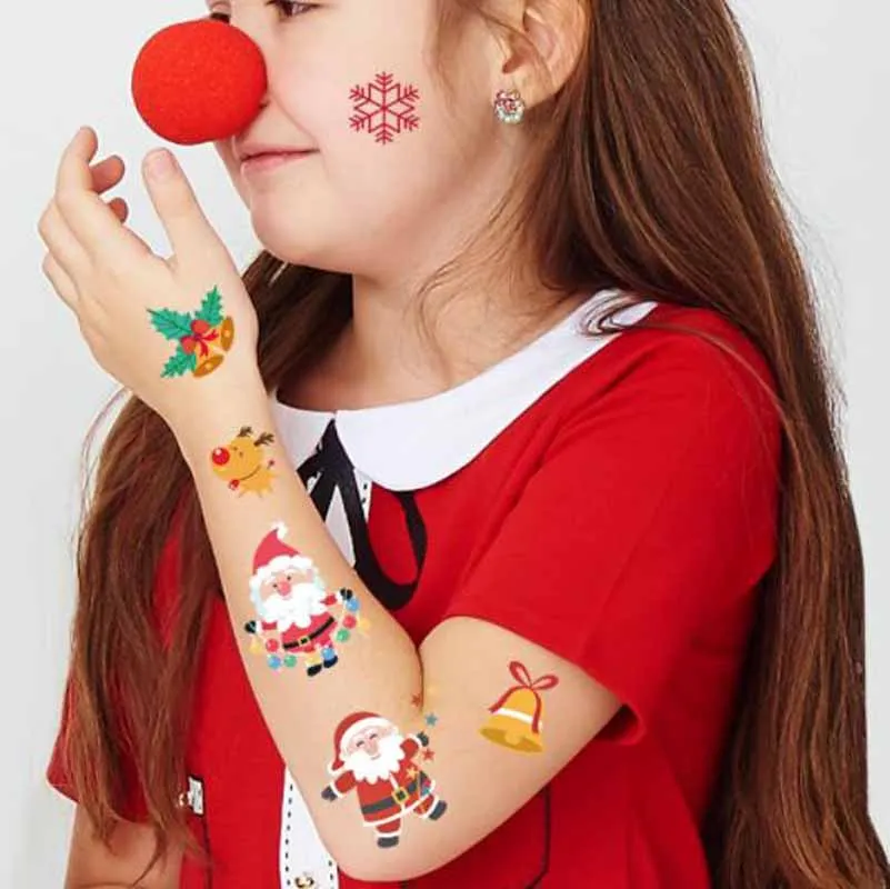 Christmas Tattoo Stickers Children Kids Cute Cartoon Transfer Face Arm Body Art Tattoo Decors Festival Party Makeup Decals