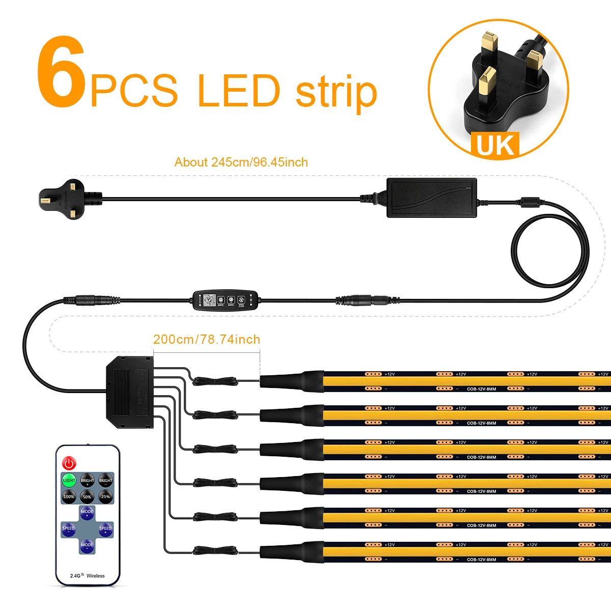 Intelligenter Bluetooth-App-gesteuerter dimmbarer COB-LED-Lichtstreifen für TV, akustische Wandpaneele, Vitrinen, Bücherregale, Hintergrundbeleuchtung, Dekoration