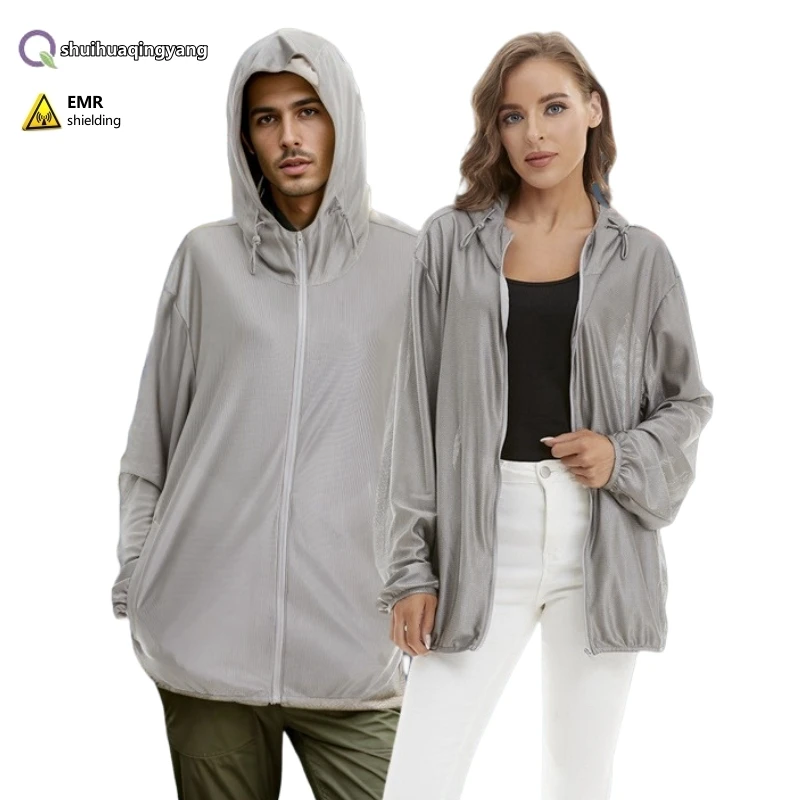 Electromagnetic radiation protective 3D mesh silver fiber adult sports hoodie Phone, Monitoring room EMF shielding clothing