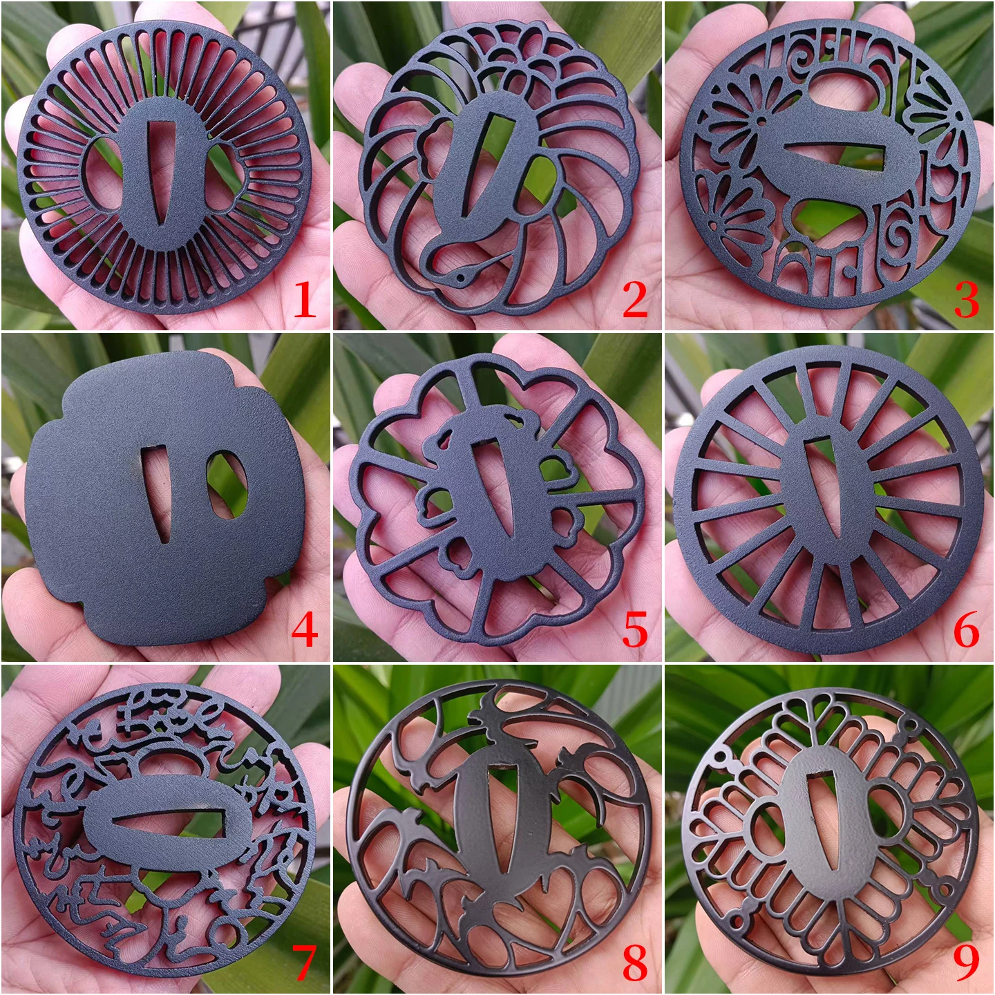 

Iron Japanese Tsuba Sword Guard Traditional Openwork Samurai Katana Tsuba Replacement Fitting Matte Black Antique Style Sword