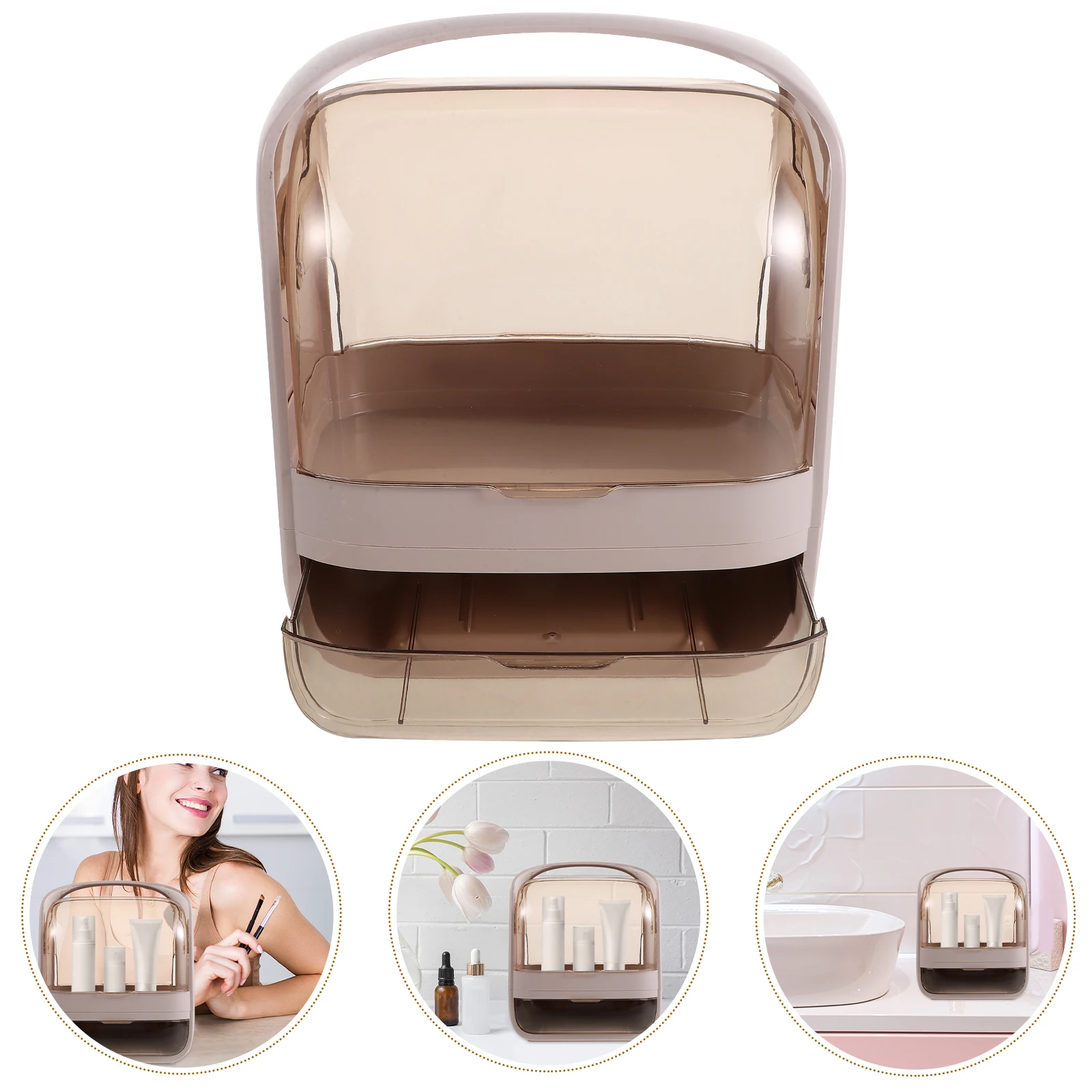 

Large Capacity Makeup Storage Box Waterproof Skincare Portable Organizer Vanity Countertop Dustproof Abs Material