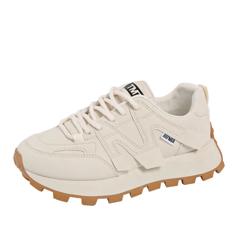 Women's Leather Low-Top Versatile Thick-Soled Dad Shoes Breathable Sports Casual Running Spring Autumn Middle-Aged Young People