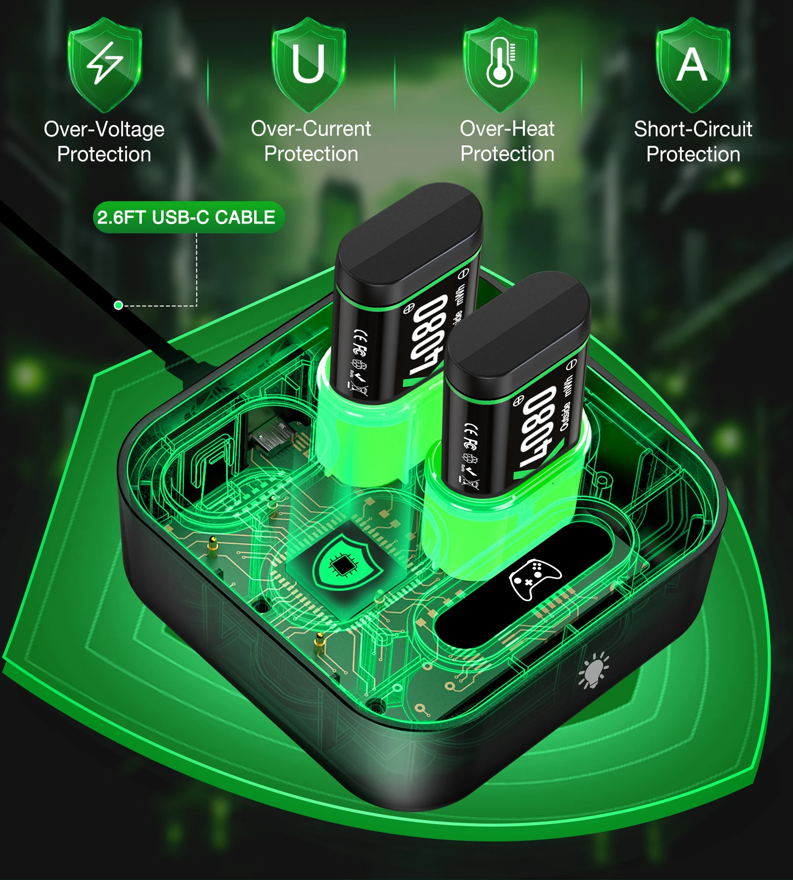 DinoFire Wiederaufladbarer Akku für Xbox One Controller 4 X 4800mWh Akku für Xbox One/Xbox Series X/S Ladezubehör – Detail 3