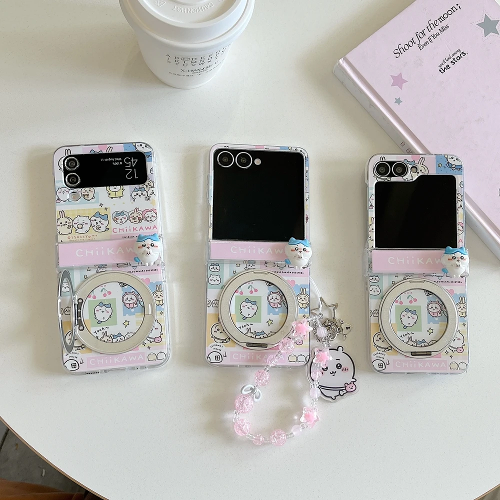 Anime Chiikawa Usagi Hachiware 360°Rotation Stand Phone Case For Samsung Galaxy Z Flip 7 6 5 4 3 Cover With Ring Holder Cover view 3