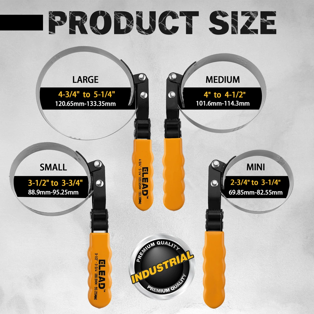 ELEAD Set di chiavi per filtro olio da 9 pezzi, robusta fascia in acciaio inossidabile, dimensioni versatili, pinze universali regolabili ed efficaci