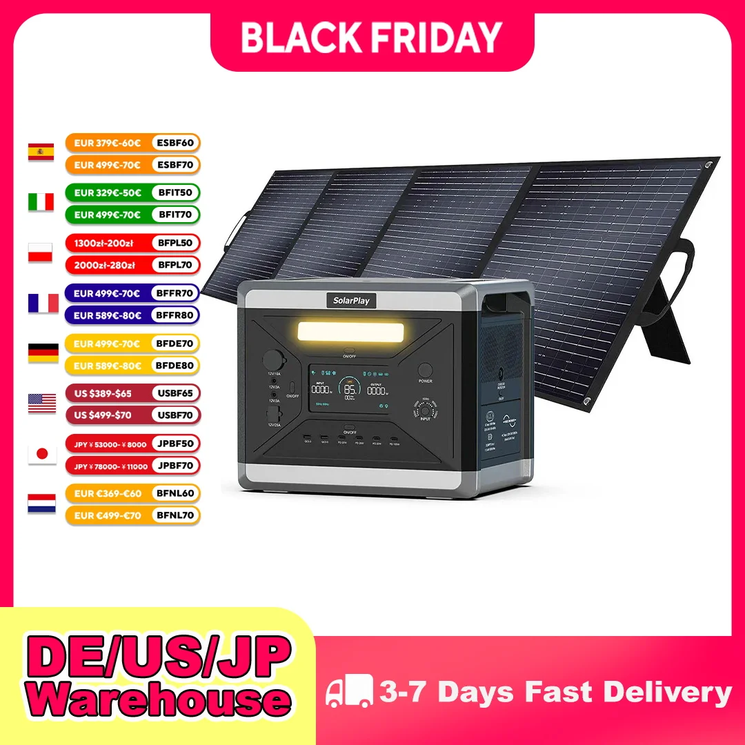 SOLARPLAY 2400 واط Powerstation Q2501 تخزين الطاقة قابلة للطي 200 واط الألواح الشمسية مجموعة منزل كاملة نظام الضوئية في الهواء الطلق المنزل