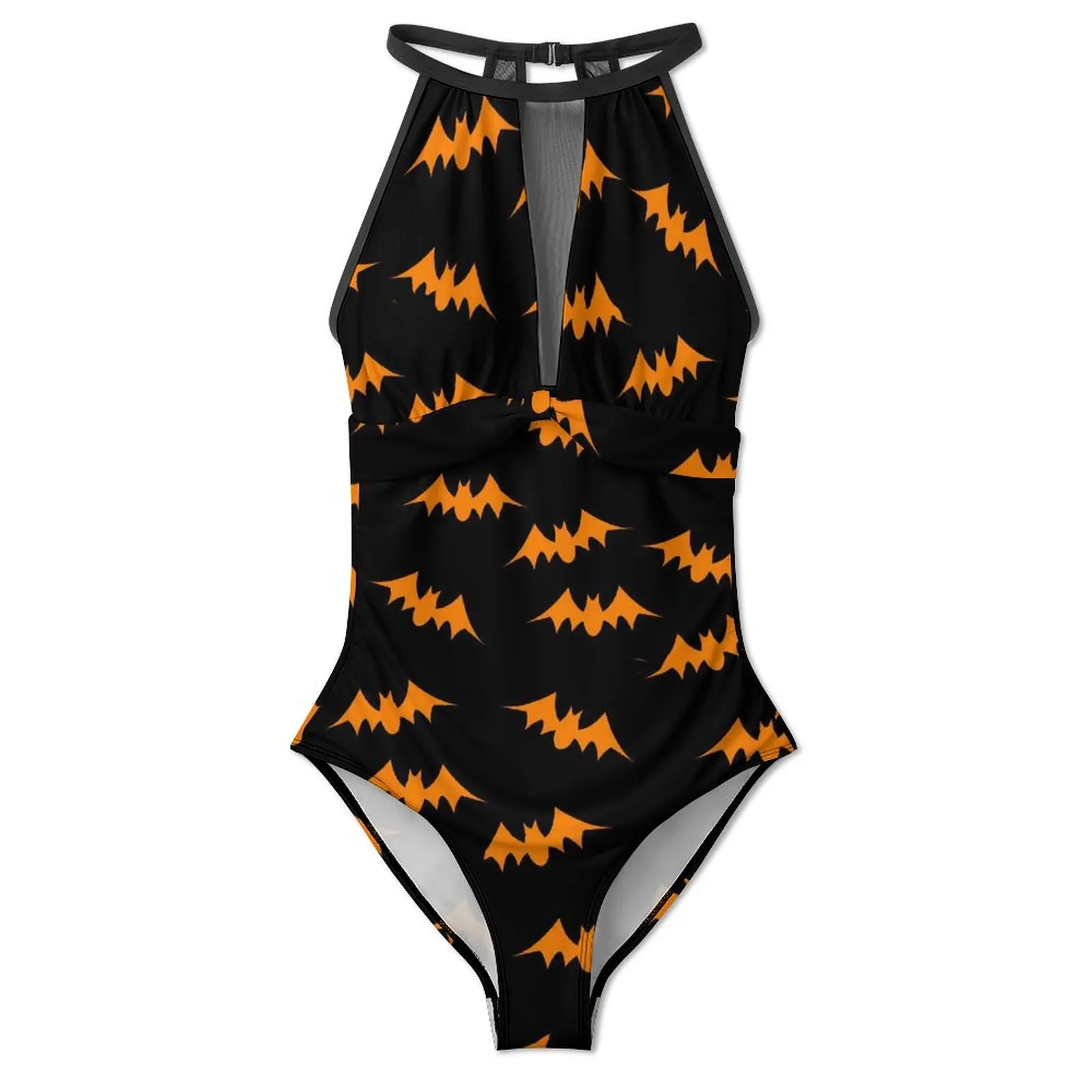 Orange Bat Swimsuit Halloween Print One Piece Swimwear Push Up Stylish Monokini Sexy Holiday Surf Custom Beach Outfits image 2