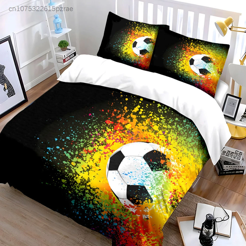 Colorful Soccer Decor Set Multiple Sizes kid's And adults' Bedroom Exquisite 3PC Bedding set, Gift