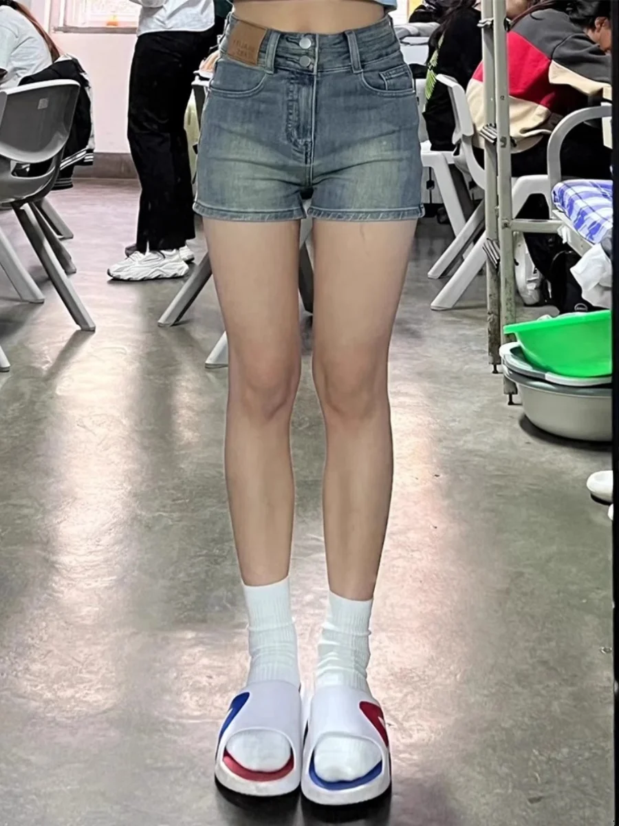 

Hot Girl High Waist A-Line Denim Shorts Women Summer New plus Size Slimming Tight Fit Butt Covering Trendy Hot Pants