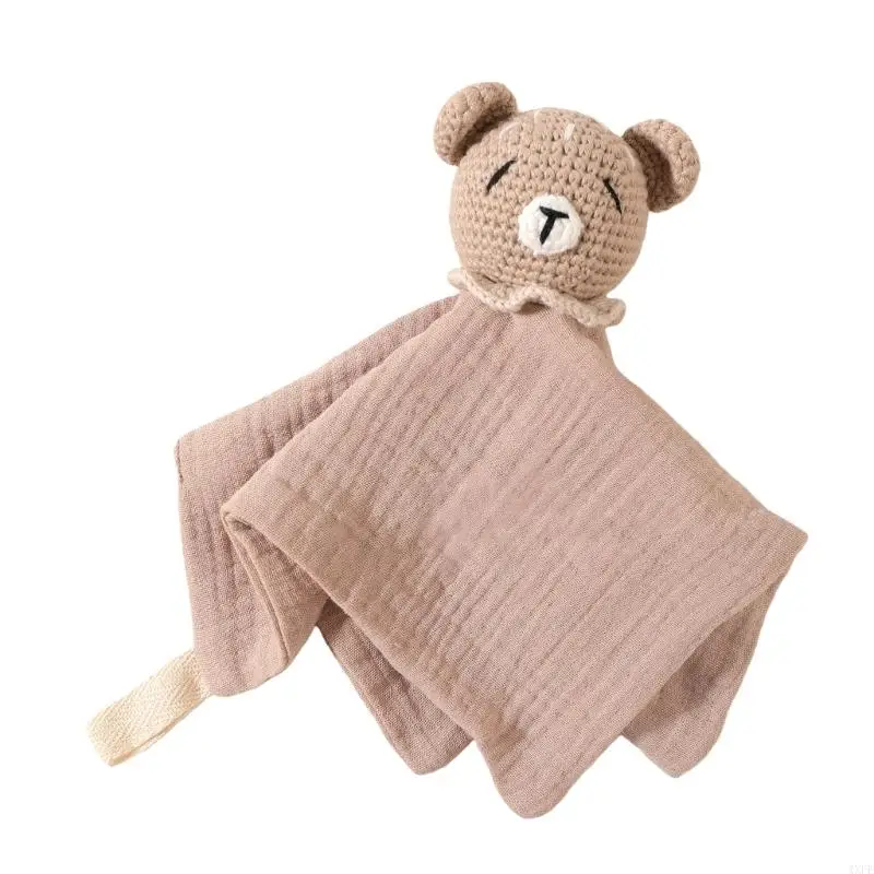  Soft Cotton Baby Comforting Blanket with Adorable Animal Crochet Design Gentle Mood Appease Toy for Infant view 3