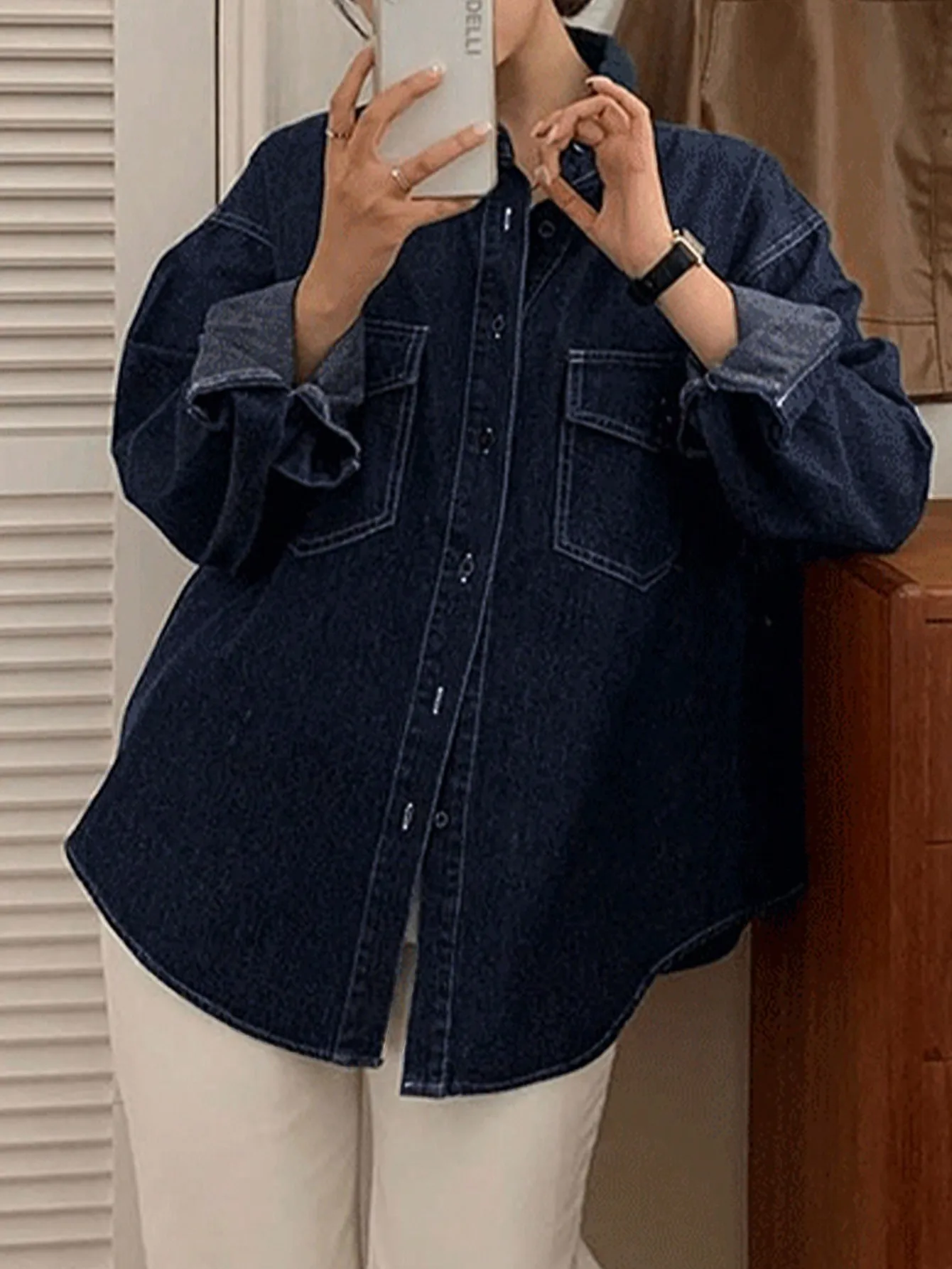 

Korean Chic Denim Shirt for Women Autum New Large Size Fat Long-Sleeved Loose Simple Slim Top Jacket Shirt
