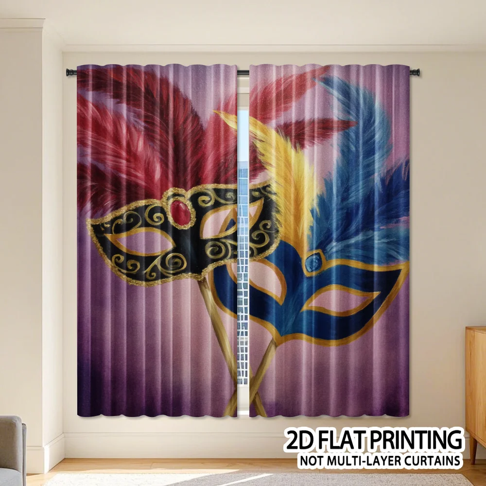 Masquerade Venetian Mask Curtain Drapery Luxury Carnival Theme Purple Blue Window Blinds for Living Room Bedroom Home Decor