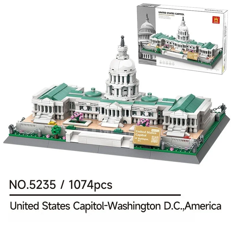 

1074 детали: Креативный конструктор «Капитолий США» (Вашингтон, округ Колумбия), Америка. Архитектурные строительные блоки, игрушка-подарок.