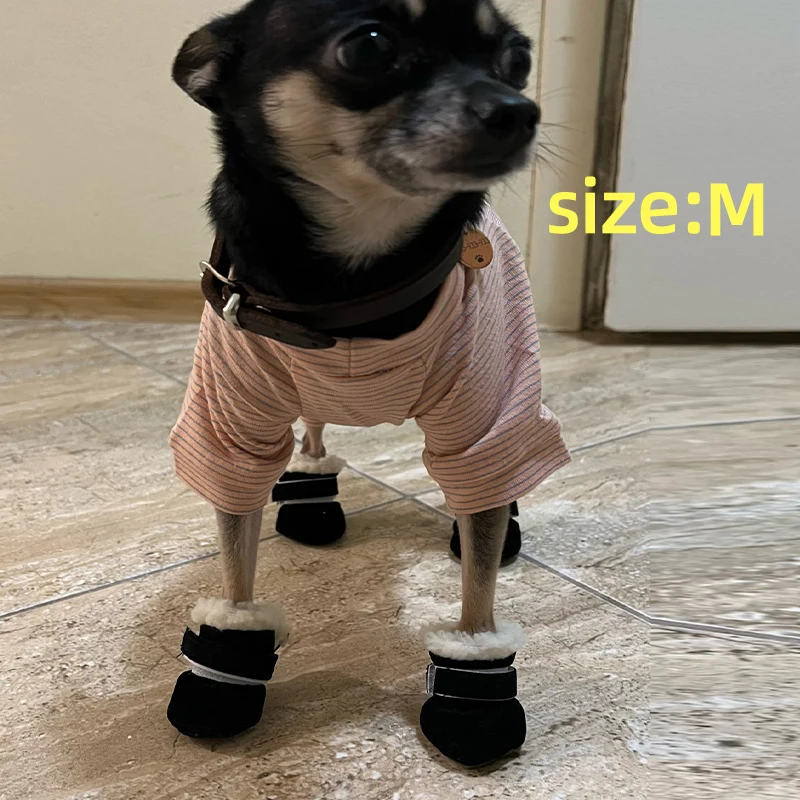 4pcs Winter Dog Shoes Waterproof Shoes For Medium Dogs Winter Boots For Small Dogs Warm Chihuahua Teeth Puppy Socks Yorkshire