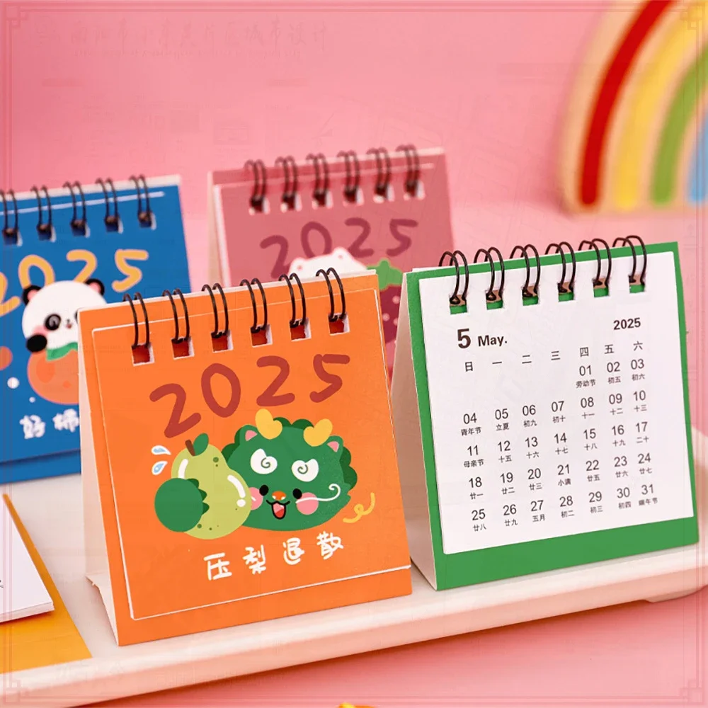 24 Pcs Wholesale 2025 Cartoon Mini Desk Calendar Cute Fruit Text Desktop Clock Daily Planner for Students