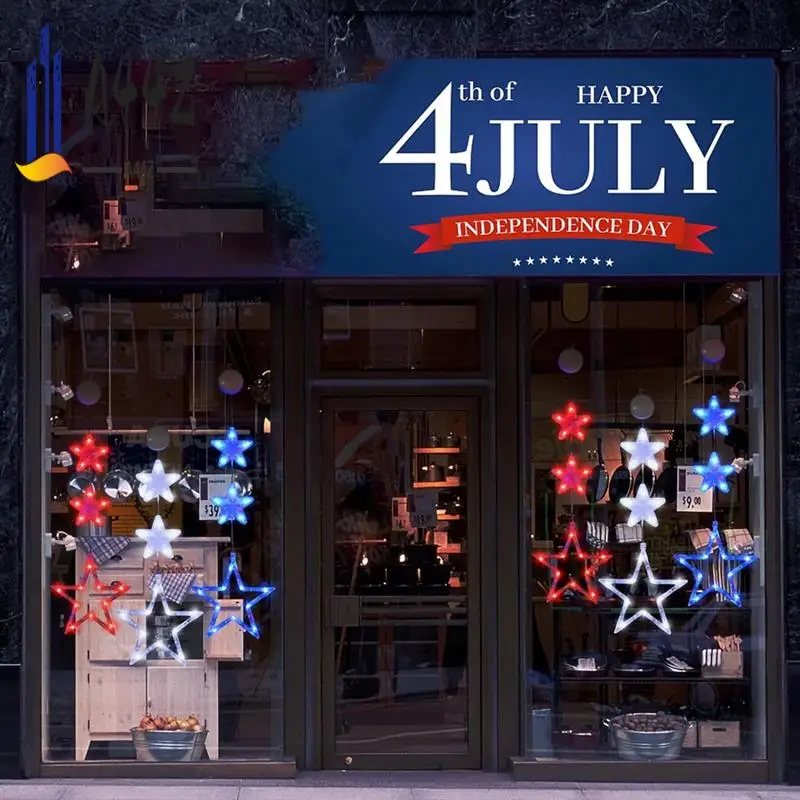 

A44Z-День независимости светодиодные гирлянды со звездами Американские внутренние и наружные сценические светильники для украшения комнаты