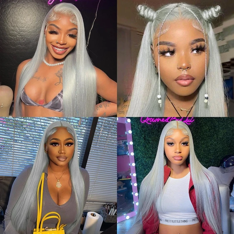 فضي رمادي مستقيم 13x4 الدانتيل الباروكات الأمامية شعر الإنسان 200% الكثافة 13x6 الدانتيل الباروكات الأمامية البرازيلي قبل قطعها خط شعر الطفل